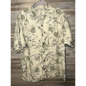 Tommy Bahama Short Sleeve Button Down 100% Silk Medium Palm Leaves Tan #M
